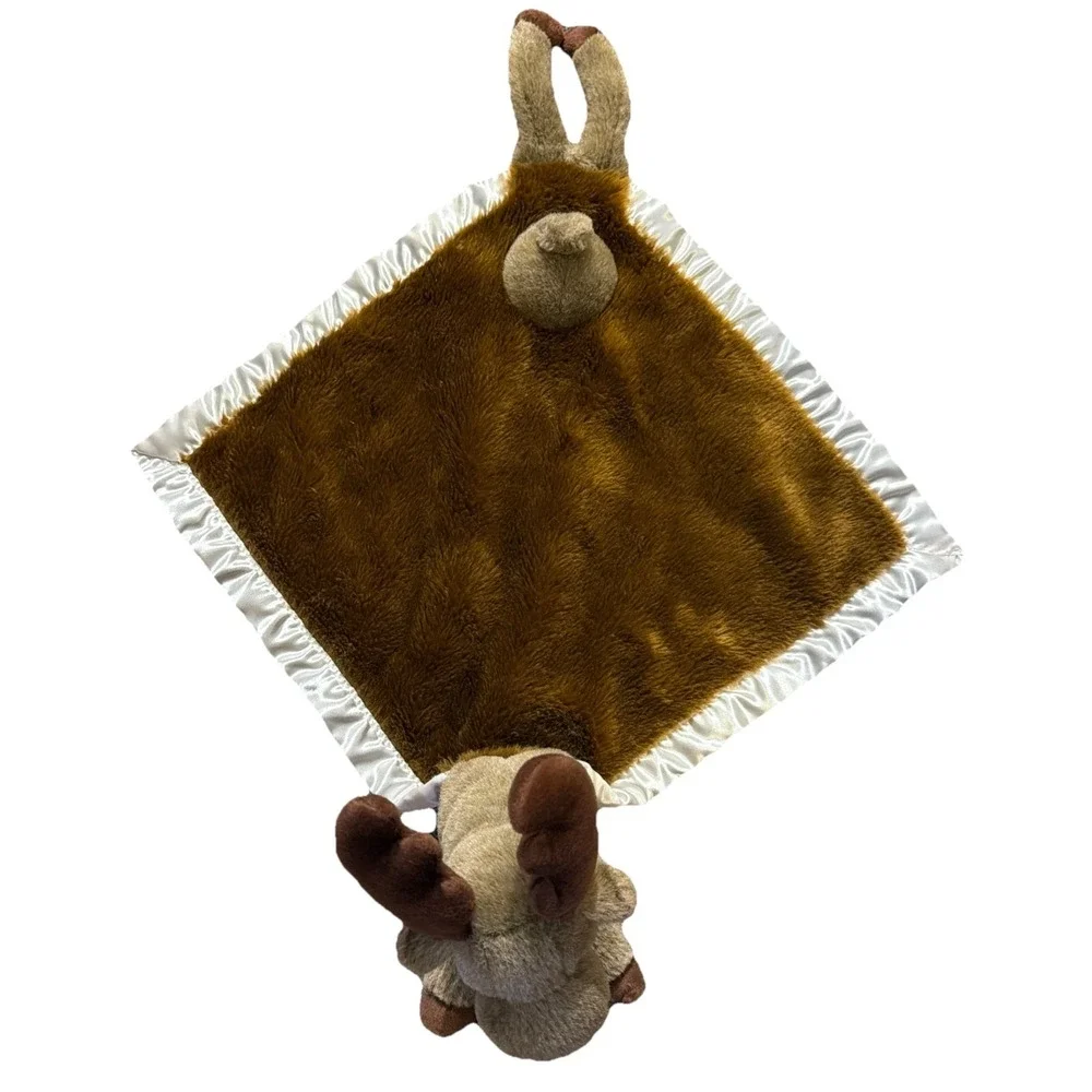 My Banky Brown Moose Plush Baby Security Blanket Silk Trim 